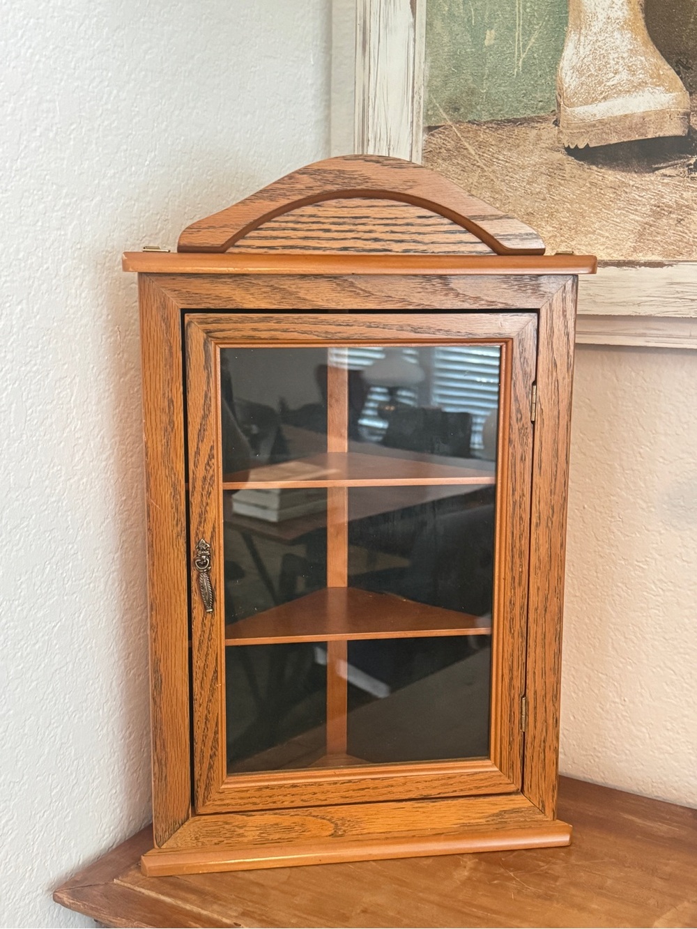 Vintage Wooden Corner Display Cabinet 19” x 12”